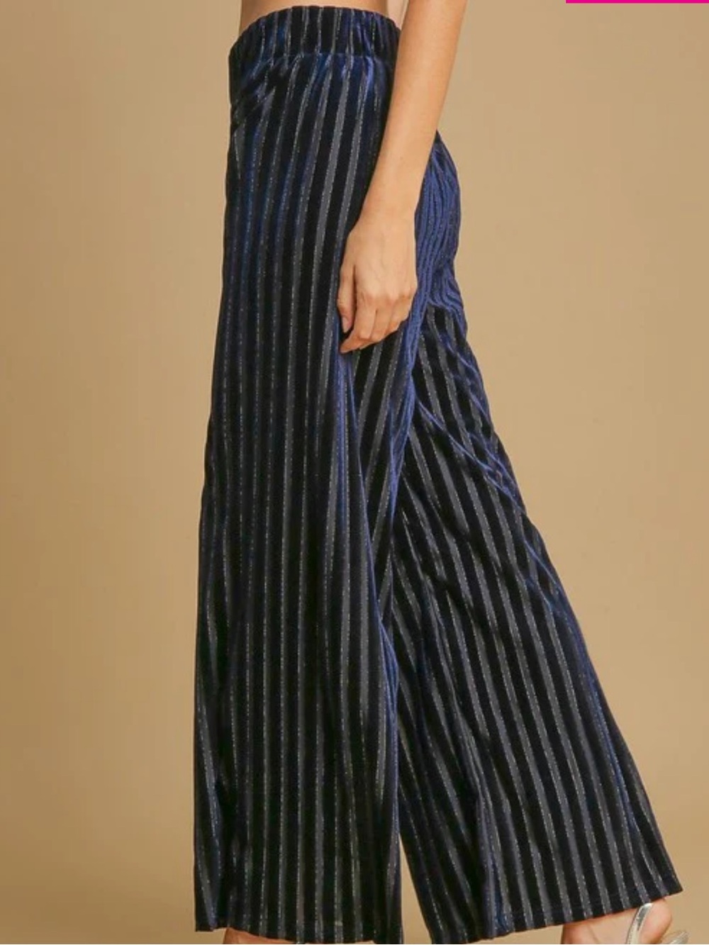 SHEIN Shimmer Blue Velvet corduroy flare, wide leg pant Size L